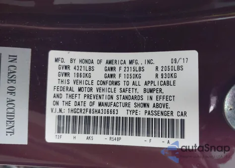 2017 Honda Accord Ex-L from USA, damaged, VIN 1HGCR2F85HA306663
